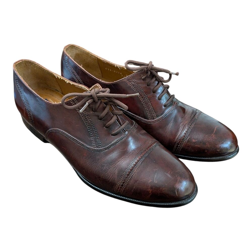 Giorgio Brutini Mens Cap Toe Oxford Dress Shoes Brown Leather Vintage Size 9.5 D